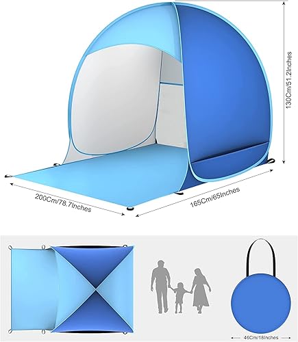 Strandmuschel Pop Up, Strandzelt für 3-4 Personen, Strandmuschel Baby UV Schutz, Tragbar Extra Light Strandzelt, für Familie Strand Camping, Wanderausflug, Garten, Grillparty