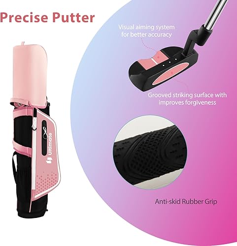 LIFEZEAL Komplettes Golfschläger-Set für Kinder, Golftasche mit 4 Golfschlägern, Tragbares Golfbag mit Stauraum, Trolleybag Junior mit Schultergurten, Ideal für Jungen & Mädchen von 8-10 Jahren