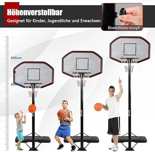 GOPLUS Basketballständer, Basketballanlage höhenverstellbar 200 bis 305cm, Basketballkorb mit Ständer Outdoor für Junge und Erwachsene