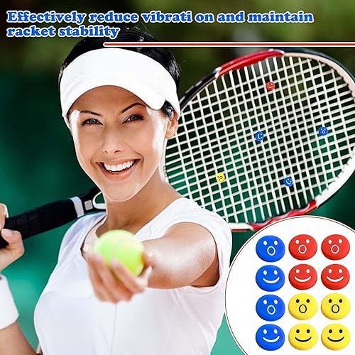 SNONESIY 12 Stück Tennis Dämpfer Lustig,Tennis-Vibrationsdämpfer,Tennis Zubehör,Elastisches Silikonmaterial,Interessantes Ausdrucksdesign,Effektive Stoßdämpfung,Geeignet für Tennisschläger