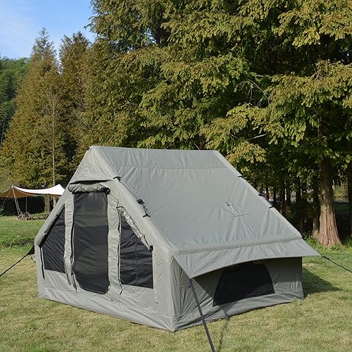 Gegtuon Zelt 4 Personen, Aufblasbares Zelt, Zelte mit Dachfenster Fliegengitter und Luftpumpe für Camping, Zelte Wasserdicht Familienzelt mit Kaminöffnung, 300x210x200 cm, Oxford+PVC