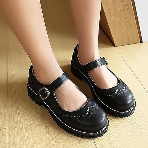 Damen Mary Jane Schuhe Plateau Freizeitschuhe Damen Leder Komfortschuhe Elegant Walkingschuhe Mit Schnallen Halbschuhe Mit Absatz Einfarbig Loafers Fitnessschuhe Lederschuhe Casual Damenschuhe