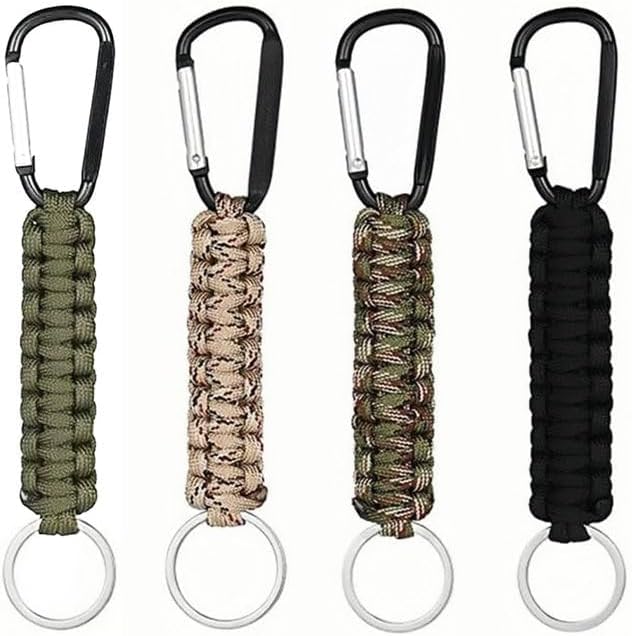 4 Stück Schlüsselanhänger, Schlüsselband mit Karabiner Geflochtenes Lanyard für Survival Camping Wandern(Schwarz, Orange, Tarngrün、Tarn-Khaki)