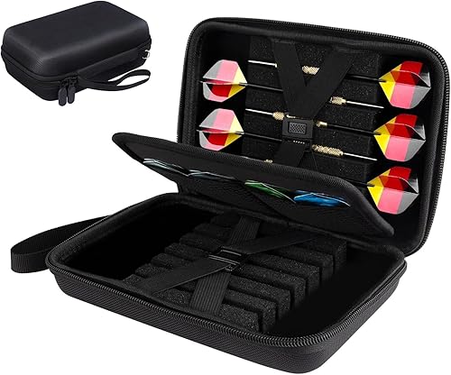 Darttasche Dart Case – Doppelseitige Dart Tasche mit Eva-Hartschale, Platz für 12 Darts mit Stahl- & Softspitze, Aufbewahrung für Flights, Spitzen, Schäfte & Dart Zubehör, Reiseetui mit Griff