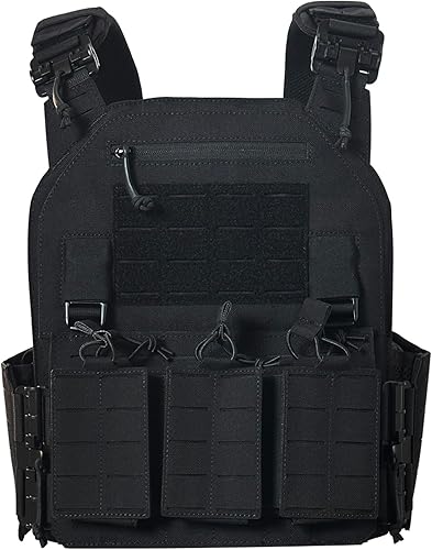 Drlmeio Taktischer Plattenträger 1000D Nylon mit 556 Magazintasche, Taktische Weste, Schnellverschluss-System Airsoft Weste, Verstellbarer MOLLE Platten Träger, Atmungsaktive Paintball Weste