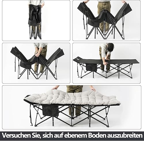 Flycoop Feldbett Klappbar mit Matratze und Kissen Campingbett 71cm/81cm Klappbett Camping Bett 204 kg Reisebett Erwachsene Gästebett für Garten Innen Outdoor Camping
