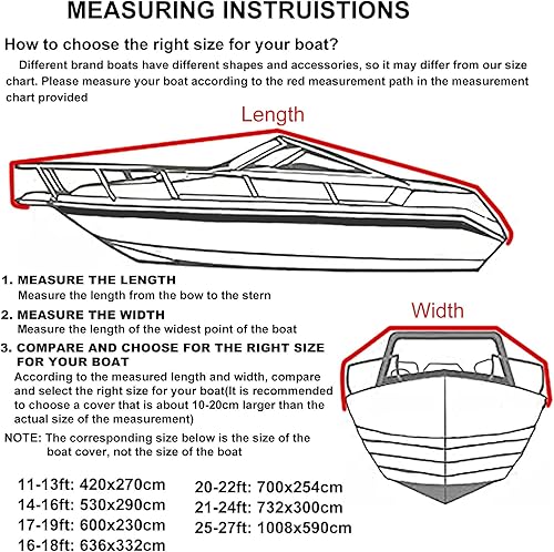 LDIW Persenning Bootspersenning 420D Wasserdicht Bootsabdeckung Staub Schutz Bootsplane, für Yacht Schnellboot Runabout Fisch-Ski,Grau,21~24FT: 732X300cm