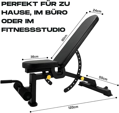 BRAINGAIN Verstellbare Hantelbank mit 9 Positionen - Klappbare Trainingsbank für Heim-Fitnessstudio - Hantelbank für Bankdrücken - Fitnessgeräte für zu Hause