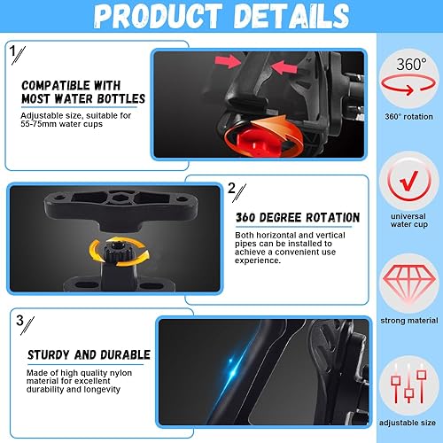 NAROSEBE Fahrrad Flaschenhalter Kunststoff Wasserflaschenhalter 360 Grad Rotation Einstellbare Getränkehalter Fahrrad Trinkflaschenhalter für Fahrrad Mountainbikes Rennrad Kinderwagen