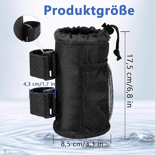 Trinkflaschenhalter Fahrrad mit Netztaschen, Getränkehalter Fahrrad Isoliert, Fahrrad-Trinkflaschenhalter Geeignet für Klappräder, Kinderwagen, Schraubenlose Fahrräder (Schwarz)