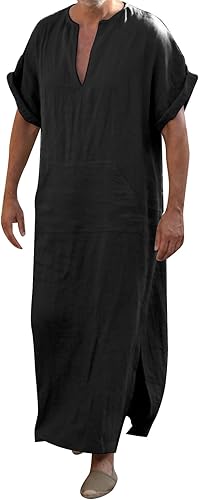 Caxndycing Kaftan Herren Jalabiya Herren Baumwolle Stehkragen Robe Arabische Kleidung Lang Muslimische Kleider Thobe Hemden Gebetskleidung für Männer Muslim Abaya Muslim Tunika