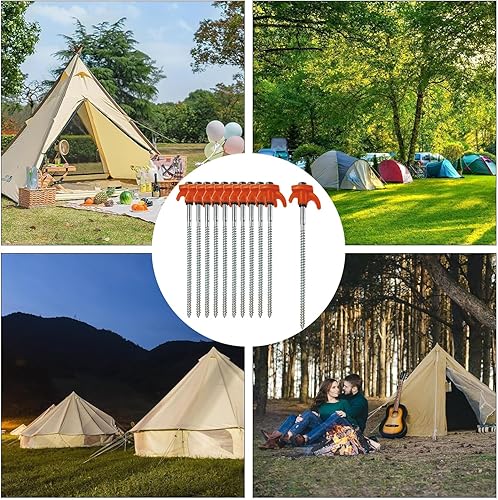 Funmo 10 Stück Zeltheringe,Heringe Erdnägel Stabil, 21cm Zeltheringe Sturmsicher, Schraubheringe Erdschrauben Heringe Camping Zeltbefestigung Heringe Für Zelt Sonnenschirm Wald, Wiesen, Gras, Sandbode