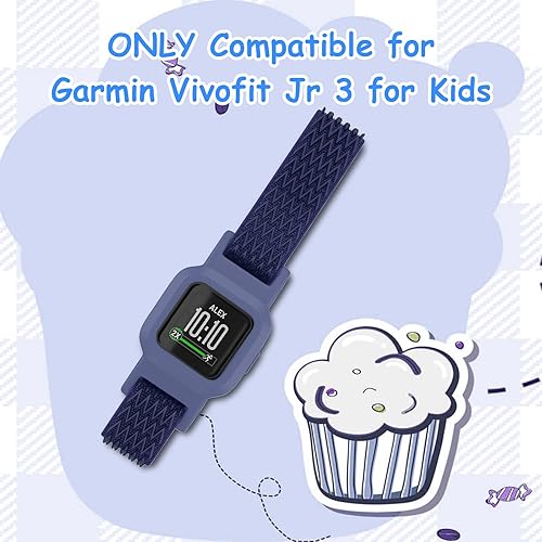 ESeekGo Elastic Bands Compatible with Garmin Vivofit Jr 3 Bands for Kids, Colorful Nylon Stretchy Solo Loop Straps with Protective Case Adjustable Replacement Bands Accessories for Girls Boys