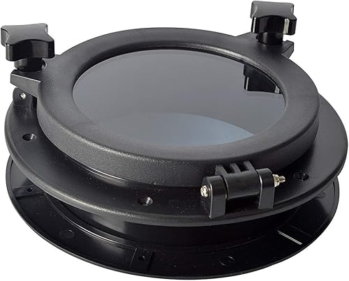 Amarine-made Ersatz-Fensteröffnungsloch für Boot, Yacht, rund, für Portlight, Bullauge, 25,4 cm, ABS und transparentes gehärtetes Glas, Schwarz