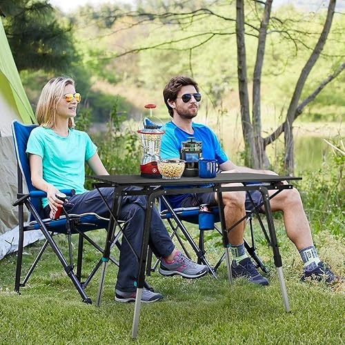 Synlyn Tragbar Campingtisch Klapptisch 90 x 52 x (45-67) cm Aluminium Camping Tisch Falttisch Reisetisch für Camping Outdoor Picknick BBQ Wandern Reise Angeln - Silber, Schwarz