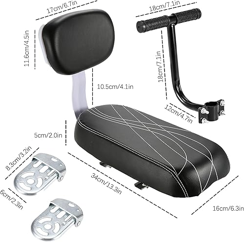 Sicherheits Fahrrad Rücksitz Zubehörsatz mit Rückenlehne, Fahrrad Rücksitz Kissen, Hinteres Sitzkissen Armlehne Fußstütze Set für Mädchen/Jungen/Kinder