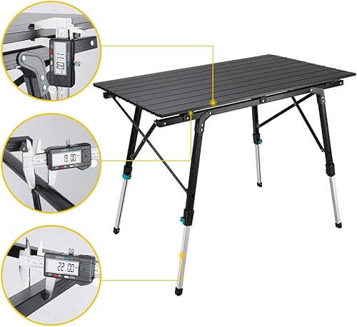 Synlyn Tragbar Campingtisch Klapptisch 90 x 52 x (45-67) cm Aluminium Camping Tisch Falttisch Reisetisch für Camping Outdoor Picknick BBQ Wandern Reise Angeln - Silber, Schwarz