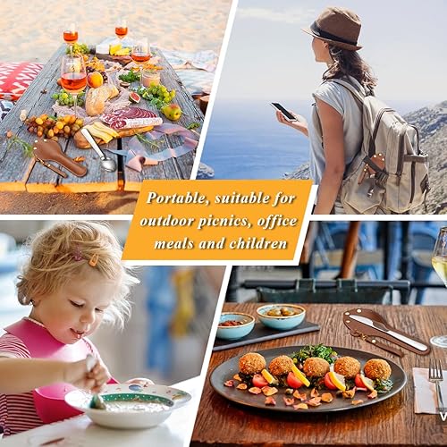 Berglander tragbares Camping Besteck Set 3-teiliges mit Lederbeutel leicht in der Tasche zu tragen, Edelstahlmesser, Löffel und Gabel Set perfekt für Schule, Arbeit, Bauernhof, Picknick, Reisen