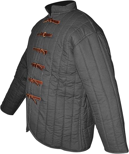 SAY Mittelalter Gambeson mit Lederschnallen – Schwarz