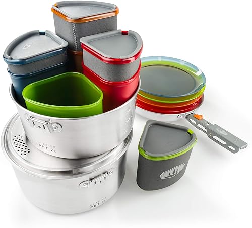 GSI Outdoors Glacier Edelstahl Camper 4 Personen Packable Kochgeschirr & Geschirr Set für Camping oder Rucksackreisen