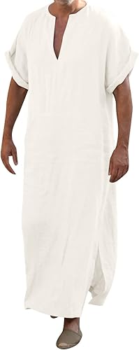 Caxndycing Kaftan Herren Jalabiya Herren Baumwolle Stehkragen Robe Arabische Kleidung Lang Muslimische Kleider Thobe Hemden Gebetskleidung für Männer Muslim Abaya Muslim Tunika