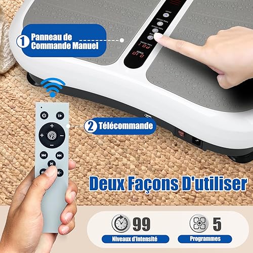 Power Plate Vibrationsplatte, Rüttelplatte Sport Fitnessgeräte für Zuhause, Bluetooth Lautsprecher, 99 Intensitätsstufen, 5 Trainingsprogrammes, Ganzkörpertraining, Muskelaufbau