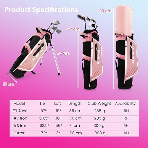 LIFEZEAL Komplettes Golfschläger-Set für Kinder, Golftasche mit 4 Golfschlägern, Tragbares Golfbag mit Stauraum, Trolleybag Junior mit Schultergurten, Ideal für Jungen & Mädchen von 8-10 Jahren