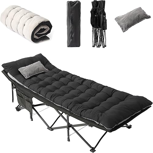 Flycoop Feldbett Klappbar mit Matratze und Kissen Campingbett 71cm/81cm Klappbett Camping Bett 204 kg Reisebett Erwachsene Gästebett für Garten Innen Outdoor Camping