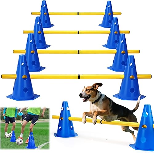 BHHTBB Agility Set Hunde Hürden Steckhürdenset Kinder, Hindernisse für Kinder Hunde Parcour zum Springen, Cavaletti Hund, 8 Kegel 23cm Höhe + 8 Stangen 80cm lang, für Trainingsübungen