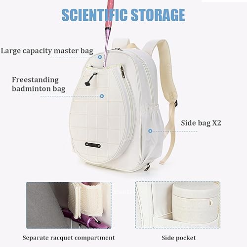 HDBHSBE Tennis-Rucksack, Multi-Pockets-Tennisschlägerbeutel, wasserdichte Tasche mit Schuhfach, Badminton mit verstellbarem Riemen für Männer und Womentennis-Rucksack