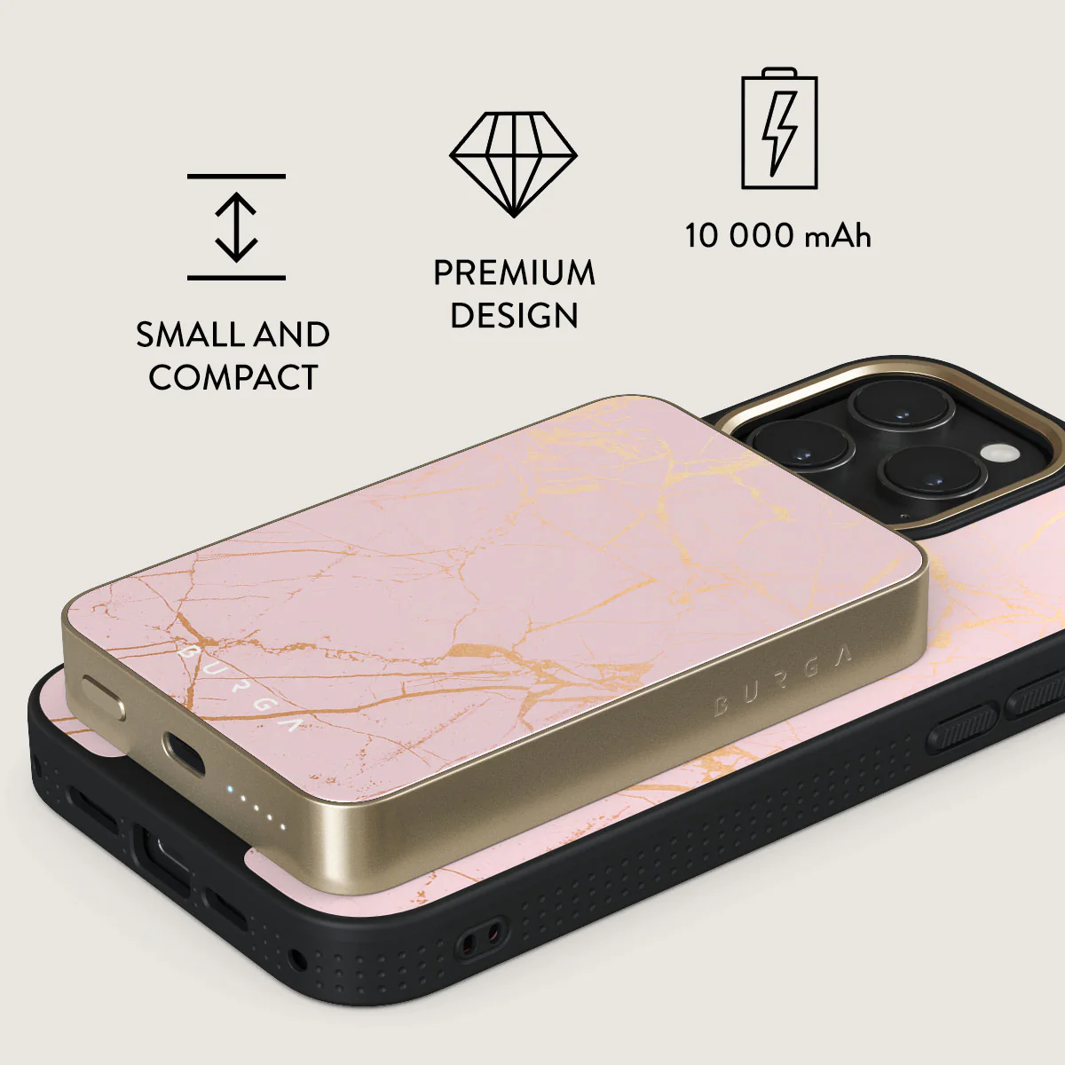 Peachy Gold - Pink Marble Magnetic Power Bank