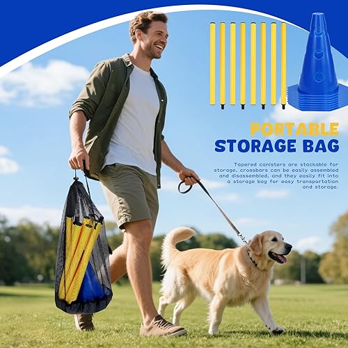 BHHTBB Agility Set Hunde Hürden Steckhürdenset Kinder, Hindernisse für Kinder Hunde Parcour zum Springen, Cavaletti Hund, 8 Kegel 23cm Höhe + 8 Stangen 80cm lang, für Trainingsübungen