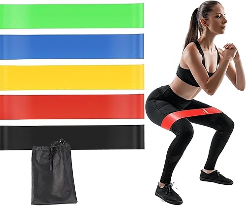 5 Stück Fitnessbänder, Fitnessband, Naturlatex Fitnessband, Widerstandsbänder, Naturlatex Resistance Bands Gymnastikbänder für Muskelaufbau Pilates Yoga und Fitness, Mit Aufbewahrungstasche
