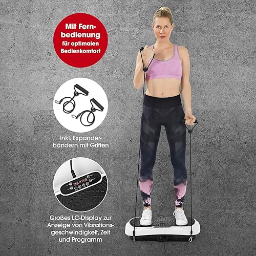 VITALmaxx Vibrationsplatte Basic | 99 Vibrationsstufen individuell einstellbar, 3 verschiedenen Vibrationszonen | rutschfeste Standfläche [10 Trainingsprogramme, Expanderbänder]