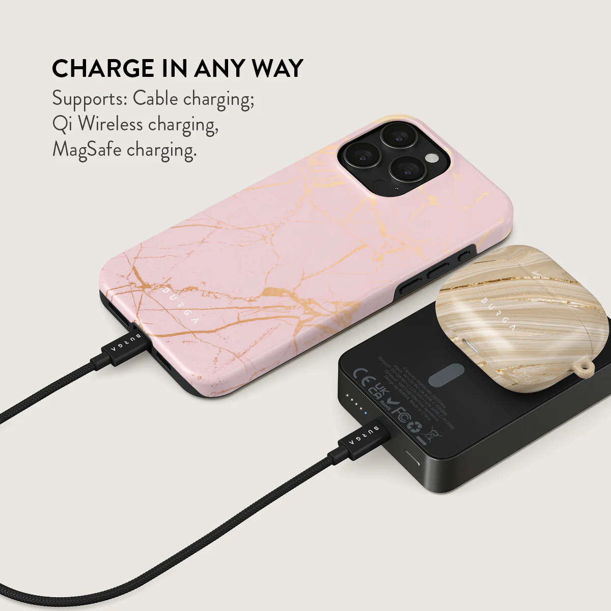 Peachy Gold - Pink Marble Magnetic Power Bank