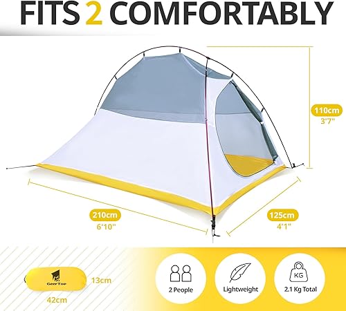 GEERTOP Ultraleichtes Zelt 2 Personen Campingzelt Doppelten 3-4 Saison für Camping Wandern Rucksack