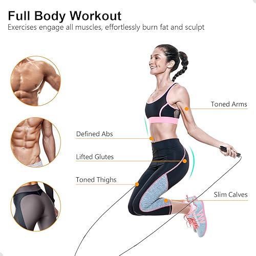 Gritin Springseil, Speed Rope Verstellbar mit Rutschfest & Ergonomisch Griffe, 3 Meter Länge Einstellbar Seil mit Skalenmarkierung, für Fitness & Ausdauer & Seilspringen, inkl. Längenversteller