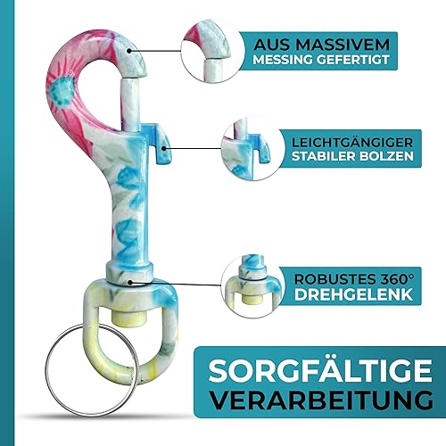 NEU KEYU® Bolzenkarabiner Handarbeit | Jeder Karabiner ein Unikat | Karabinerhaken | Karabiner Schlüsselanhänger | Karabinerhaken mit Drehgelenk | Karabiner Edelstahl | Wirbelkarabiner (Flower Power)