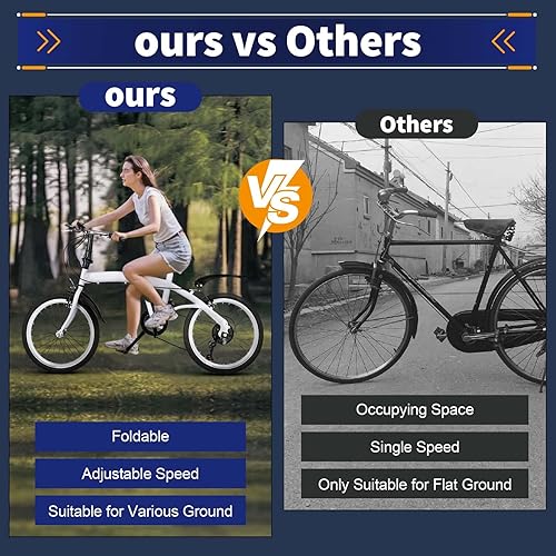 20 Zoll Klapprad Fahrräder, 6 Gang Faltbares Stadtrad Für Erwachsene, Höhenverstellbares Camping Bike Mit Verstellbare, Fahrrad Erwachsene Bis Tragfähigkeit 90KG Weiß
