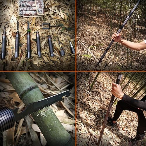 RaManda Vielseitig Abnehmbare Wanderstöcke Wild Survival Selbstverteidigung Gehstock Verstellbare Faltbar Spazierstock Leichtgewicht 7075 Aluminiumrohr mit Handyhalter
