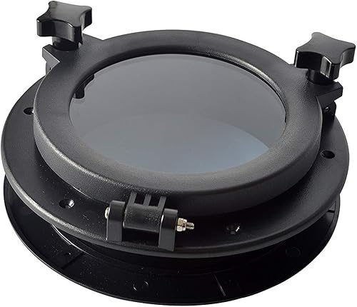 Amarine-made Ersatz-Fensteröffnungsloch für Boot, Yacht, rund, für Portlight, Bullauge, 25,4 cm, ABS und transparentes gehärtetes Glas, Schwarz