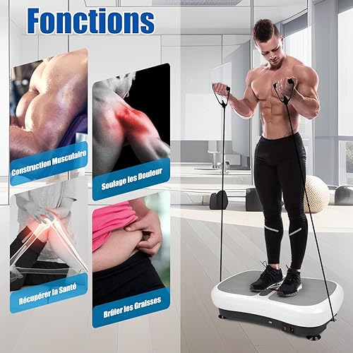 Power Plate Vibrationsplatte, Rüttelplatte Sport Fitnessgeräte für Zuhause, Bluetooth Lautsprecher, 99 Intensitätsstufen, 5 Trainingsprogrammes, Ganzkörpertraining, Muskelaufbau