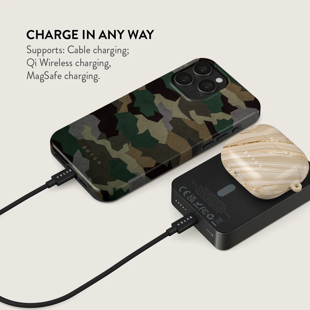 Tropical Green Camo - Magnetic Power Bank