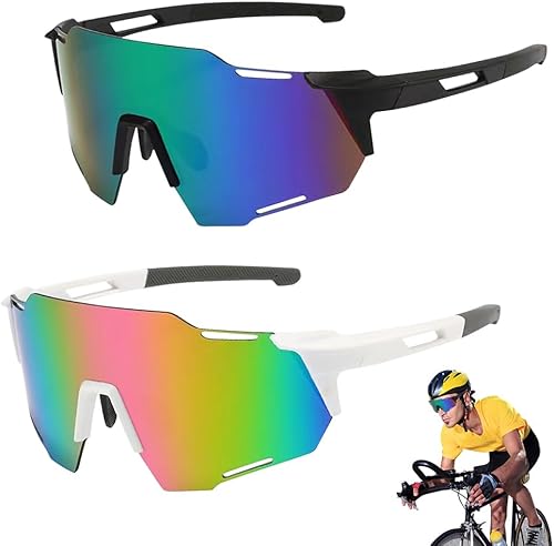 XEERUN Sonnenbrille Fahrradbrille, 2 Stück Sport Sonnenbrille Herren Damen, Polarisierte Sonnenbrille Sportbrille, UV400 Schutz Schutzbrille Schnelle Brille Sport Laufbrill für Outdooraktivitäten