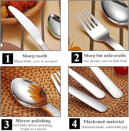 Berglander tragbares Camping Besteck Set 3-teiliges mit Lederbeutel leicht in der Tasche zu tragen, Edelstahlmesser, Löffel und Gabel Set perfekt für Schule, Arbeit, Bauernhof, Picknick, Reisen