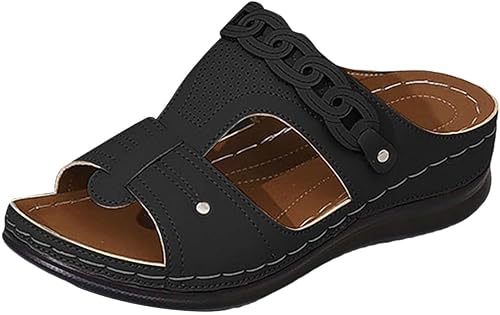YIzdegg Damen Slides Sommer, Sandalen Keilabsatz, Absatzschuhe Rutschfest, Hausschuhe Leicht Bequeme, Pantoletten Atmungsaktive, Outdoorsandale Open Toe, Freizeitschuhe Für Strandurlaub