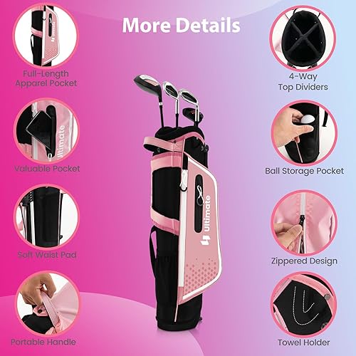 LIFEZEAL Komplettes Golfschläger-Set für Kinder, Golftasche mit 4 Golfschlägern, Tragbares Golfbag mit Stauraum, Trolleybag Junior mit Schultergurten, Ideal für Jungen & Mädchen von 8-10 Jahren