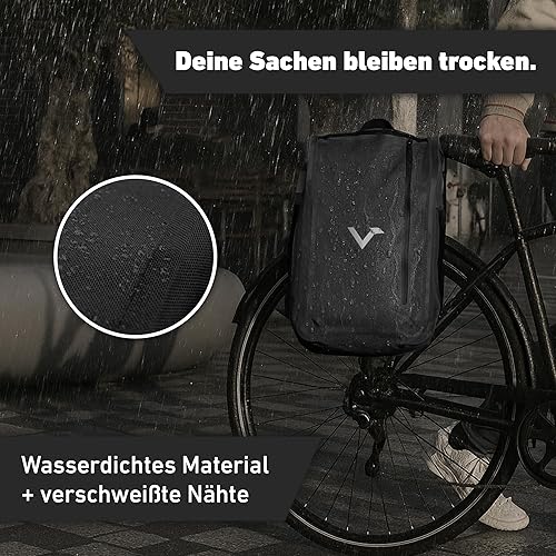 Valkental® UrbanX 2in1 Fahrradtasche & Rucksack kombiniert [28L Volumen] wasserdichte Gepäckträgertasche mit abschließbarer Befestigung – Elegante Radtasche & stylischer Rucksack – Geprüfte Qualität