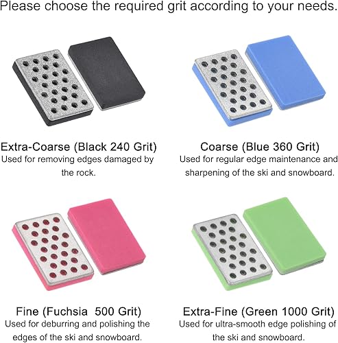 PATIKIL 3Pack 1.2'x0.8' Extra-Grob/Fein/Extra-Fein Ski Snowboard Diamantstein Ski Kantenschleifer Diamant Kantenfeile Snowboard Schleifscheibe Schwarz/Fuchsia/Grün