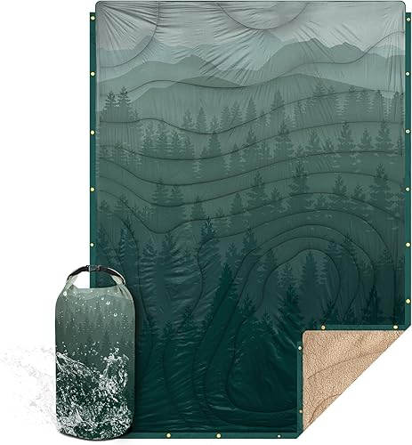 KawaGebo Kamp Sherpa Outdoor Decke Warm & Ultraleicht mit Packsack，N IN 1Camping Decke wasserabweisend，Poncho & Schlafsack Campingdecke Zum Schlafen,Deinem Van,145x200cm